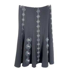 Sunny Leigh A-Line Flare Skirt Midi Embroidery Women's Sz 6 Black Folk Artsy
